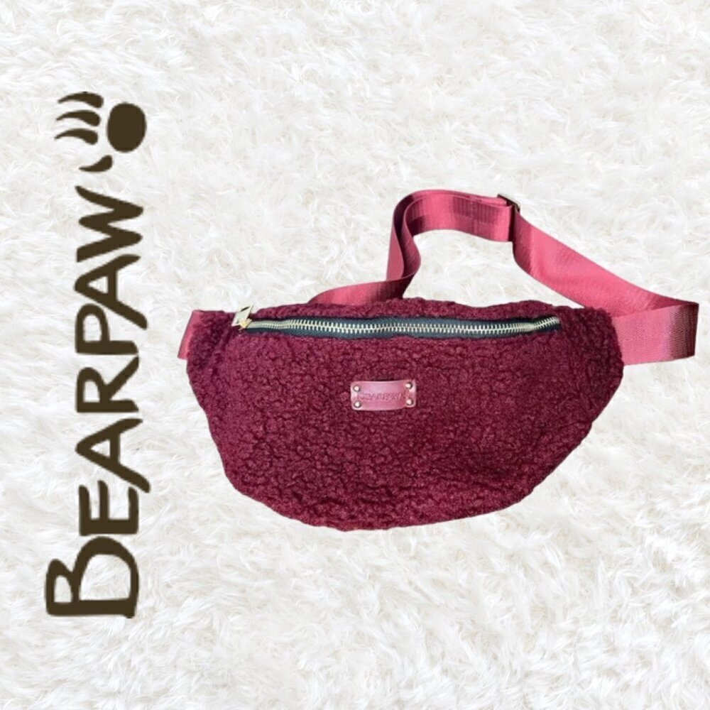 Bearpaw Fanny Pack Bag Shearling Adjustable Fanny Pack Burgundy Dark Red